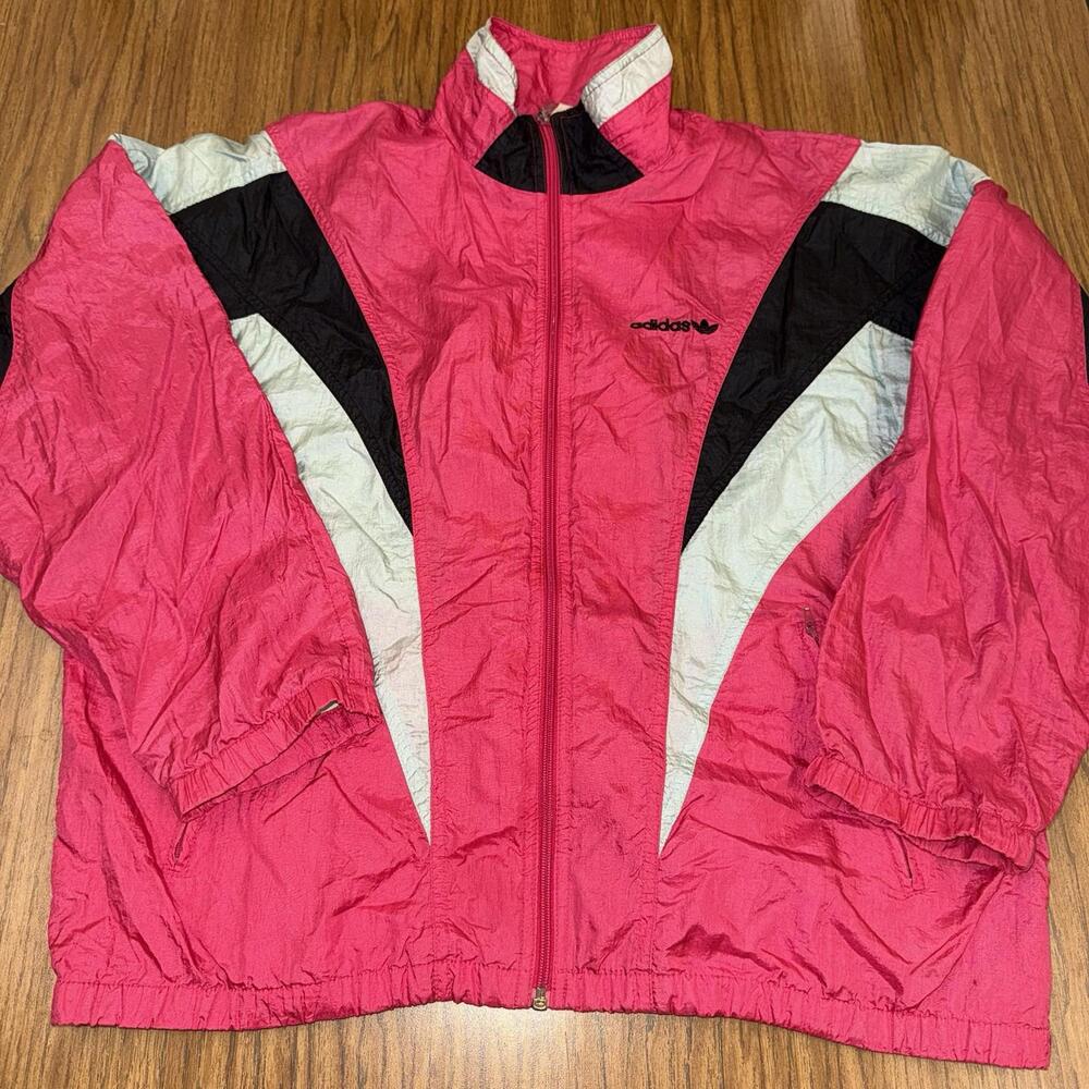 VINTAGE 90s Adidas Jacket Womens Adult Small White Pink Outdoors Windbreaker